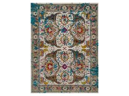 Transitional hand-knotted wool/silk rug in Ivory & Green, 8'11" x 12'2" — SKU O092076