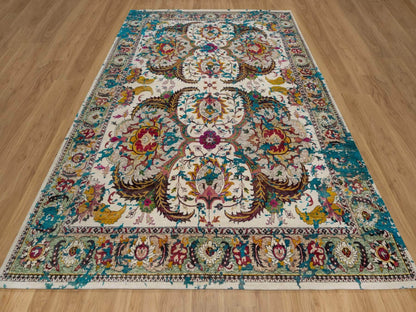 Transitional hand-knotted wool/silk rug in Ivory & Green, 8'11" x 12'2" — SKU O092076 (view 2)