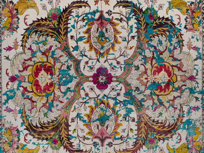 Transitional hand-knotted wool/silk rug in Ivory & Green, 8'11" x 12'2" — SKU O092076 (view 8)