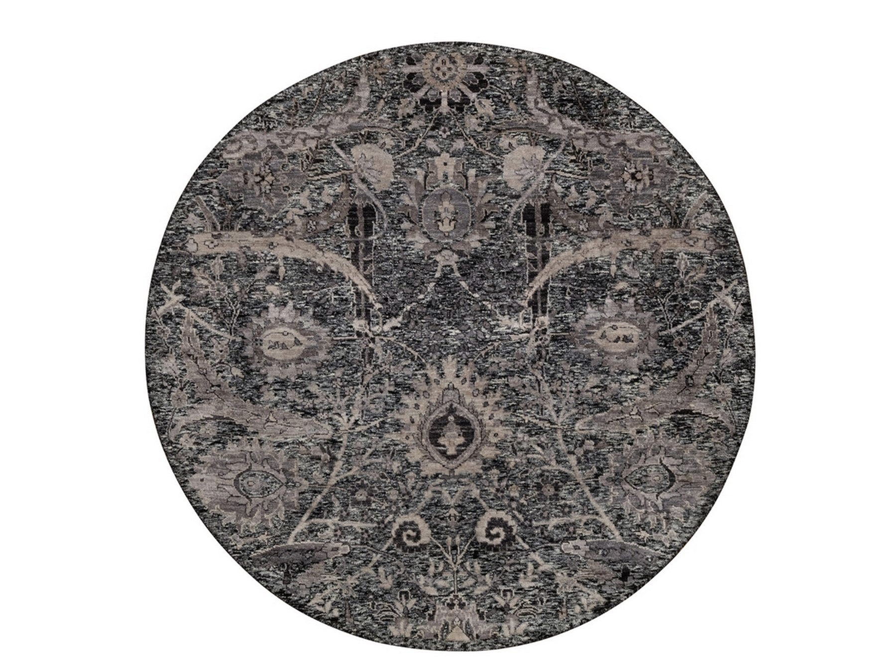 Black 5'11" x 5'11" Transitional Hand knotted Wool/Silk Rug - Sku: O092077