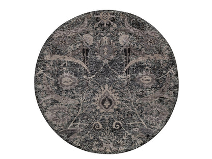 Black 5'11" x 5'11" Transitional Hand knotted Wool/Silk Rug - Sku: O092077
