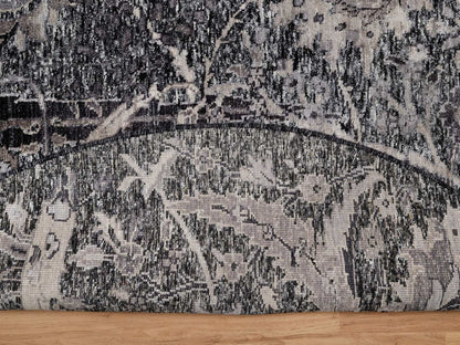 Black 5'11" x 5'11" Transitional Hand knotted Wool/Silk Rug - Sku: O092077