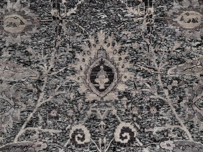 Black 5'11" x 5'11" Transitional Hand knotted Wool/Silk Rug - Sku: O092077