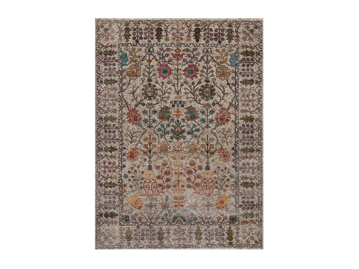 Transitional hand-knotted wool/silk rug in Ivory, 5' x 6'11" — SKU O092078