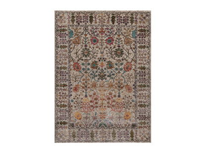 Transitional hand-knotted wool/silk rug in Ivory, 5' x 6'11" — SKU O092078