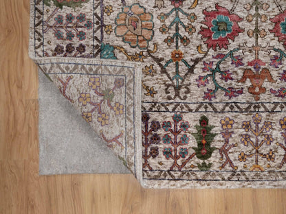 Transitional hand-knotted wool/silk rug in Ivory, 5' x 6'11" — SKU O092078 (view 3)