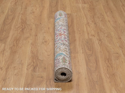 Transitional hand-knotted wool/silk rug in Ivory, 5' x 6'11" — SKU O092078 (view 6)