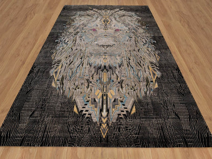 Black 9'2" x 12'0" Modern and Contemporary Hand knotted Wool/Silk Rug - Sku: O092080