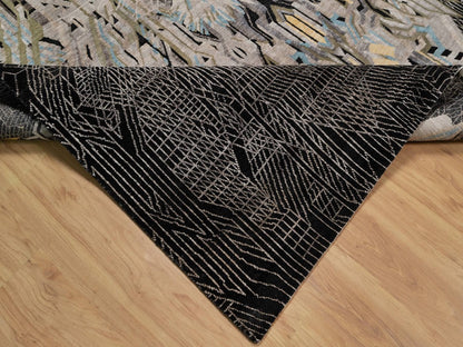 Black 9'2" x 12'0" Modern and Contemporary Hand knotted Wool/Silk Rug - Sku: O092080