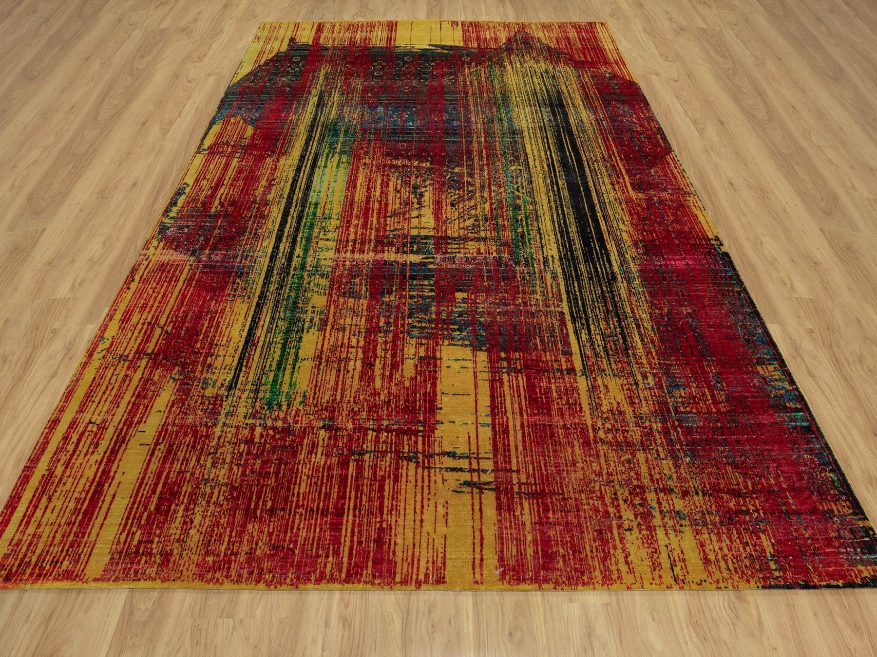 Modern / Contemporary hand-knotted wool/silk rug in Red, 8'10" x 12'2" — SKU O092082 (view 2)
