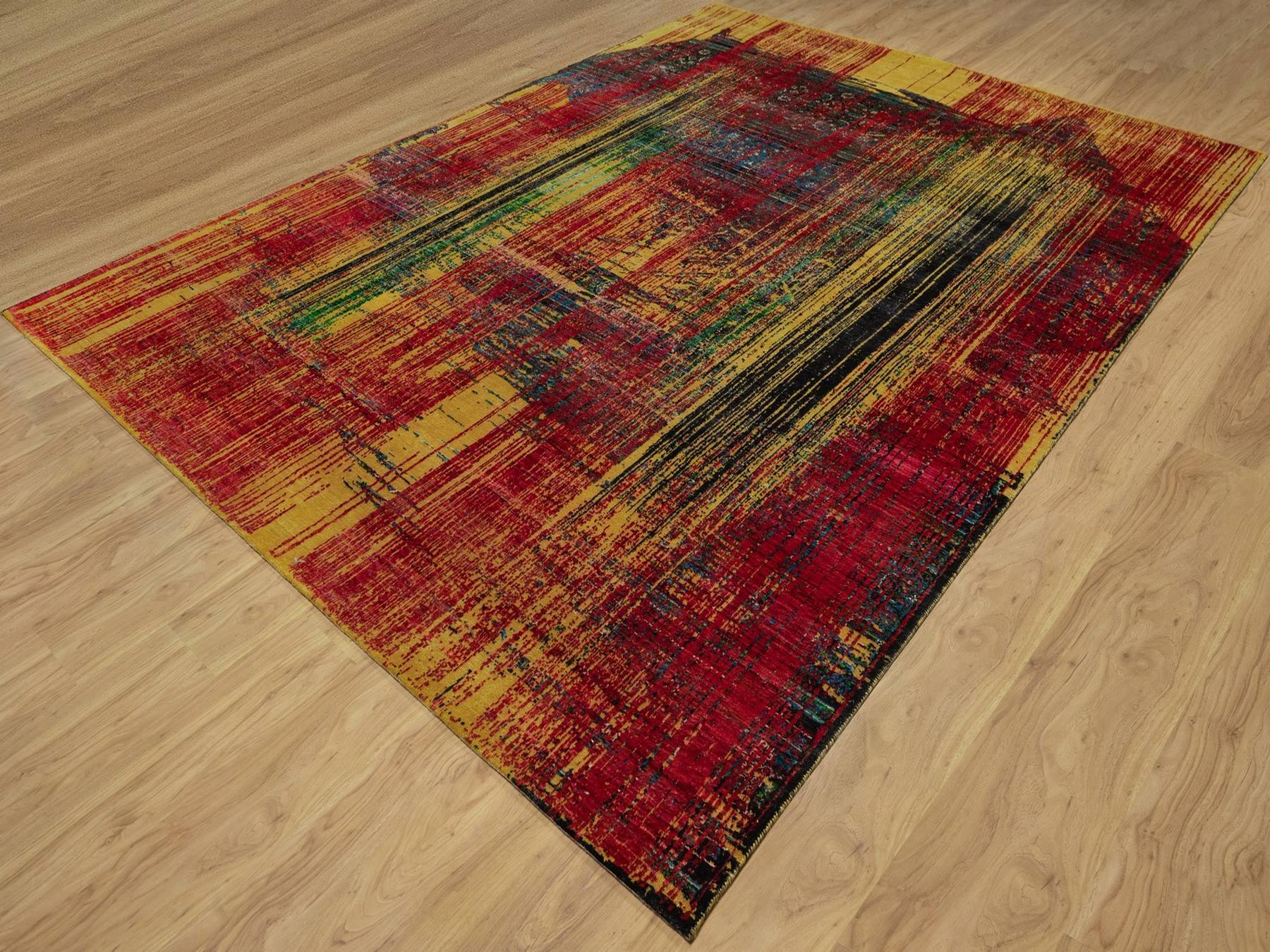 Modern / Contemporary hand-knotted wool/silk rug in Red, 8'10" x 12'2" — SKU O092082 (view 3)