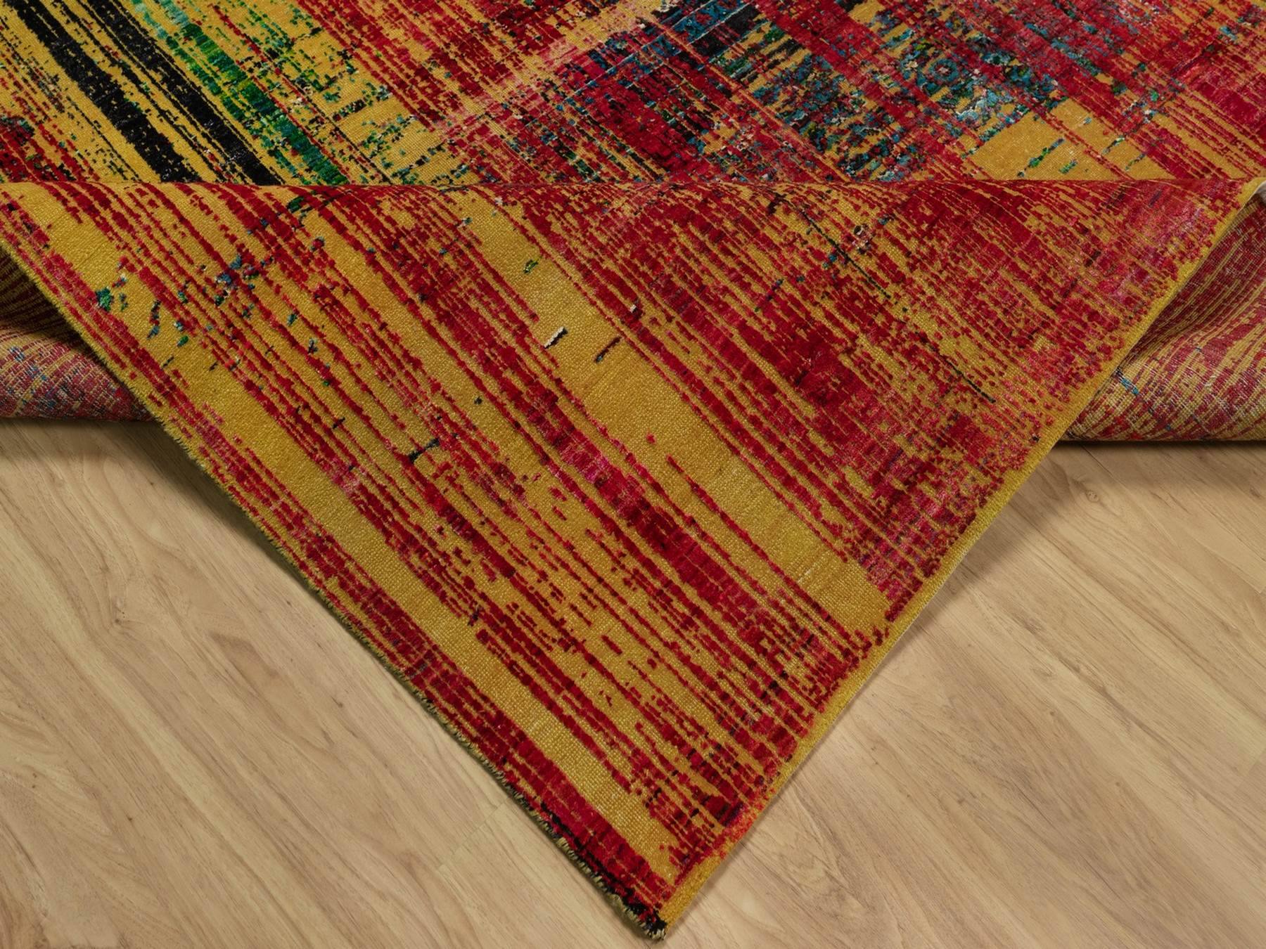 Modern / Contemporary hand-knotted wool/silk rug in Red, 8'10" x 12'2" — SKU O092082 (view 6)