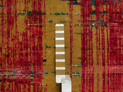 Modern / Contemporary hand-knotted wool/silk rug in Red, 8'10" x 12'2" — SKU O092082 (view 7)
