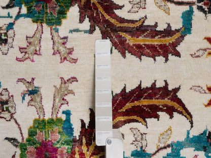 Transitional hand-knotted wool/silk rug in Ivory & Turquoise, 10' x 14' — SKU O092083 (view 7)