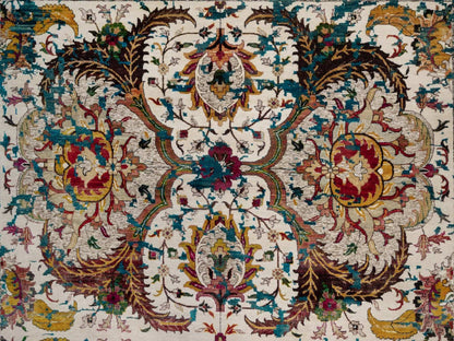 Transitional hand-knotted wool/silk rug in Ivory & Turquoise, 10' x 14' — SKU O092083 (view 8)