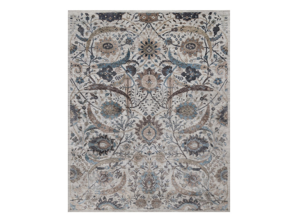 Transitional hand-knotted wool/silk rug in Gray, 7'11" x 10' — SKU O092084