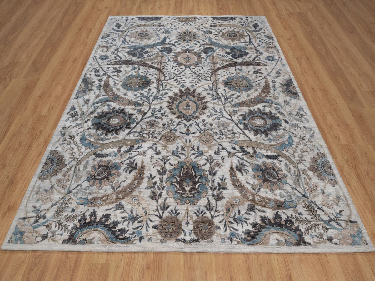 Transitional hand-knotted wool/silk rug in Gray, 7'11" x 10' — SKU O092084 (view 2)