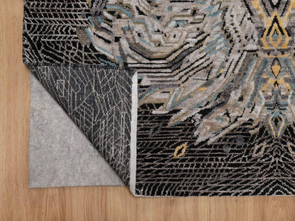 Black 5'1" x 7'1" Modern and Contemporary Hand knotted Wool/Silk Rug - Sku: O092086