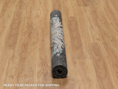 Black 5'1" x 7'1" Modern and Contemporary Hand knotted Wool/Silk Rug - Sku: O092086