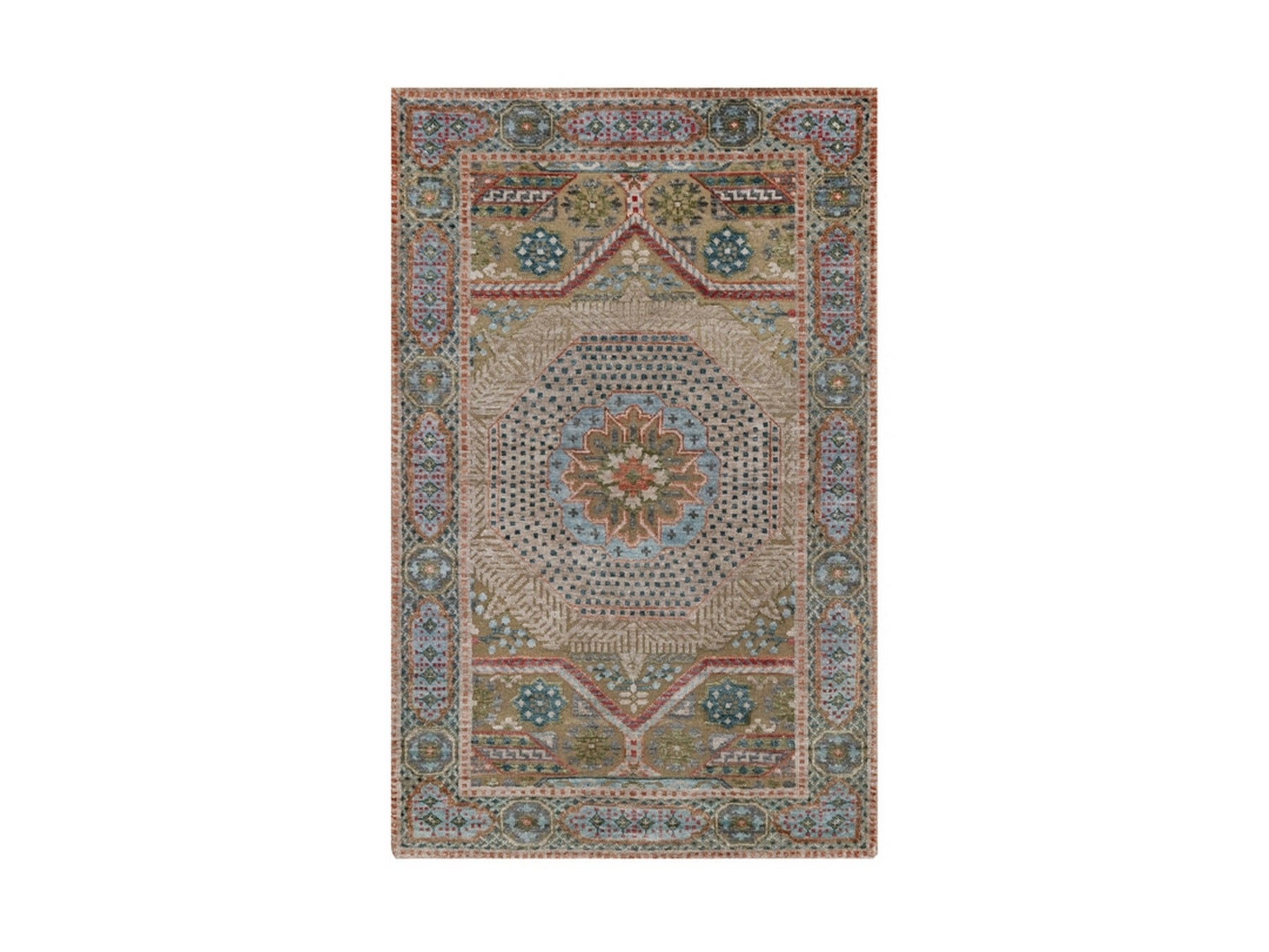 Brown 3'2" x 5'1" Mamluk Hand knotted Wool/Silk Rug - Sku: O092087