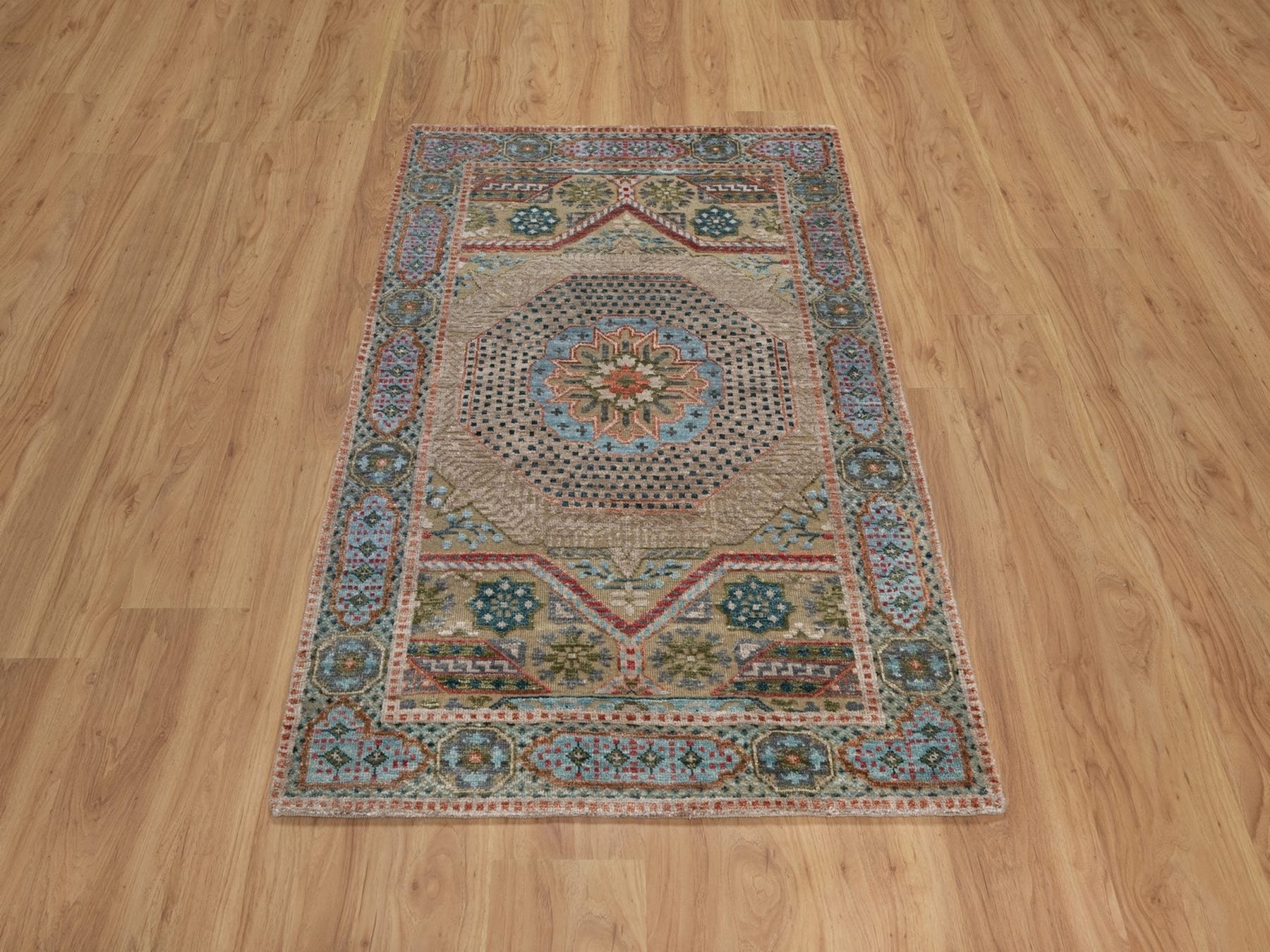 Brown 3'2" x 5'1" Mamluk Hand knotted Wool/Silk Rug - Sku: O092087