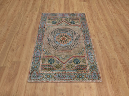 Brown 3'2" x 5'1" Mamluk Hand knotted Wool/Silk Rug - Sku: O092087