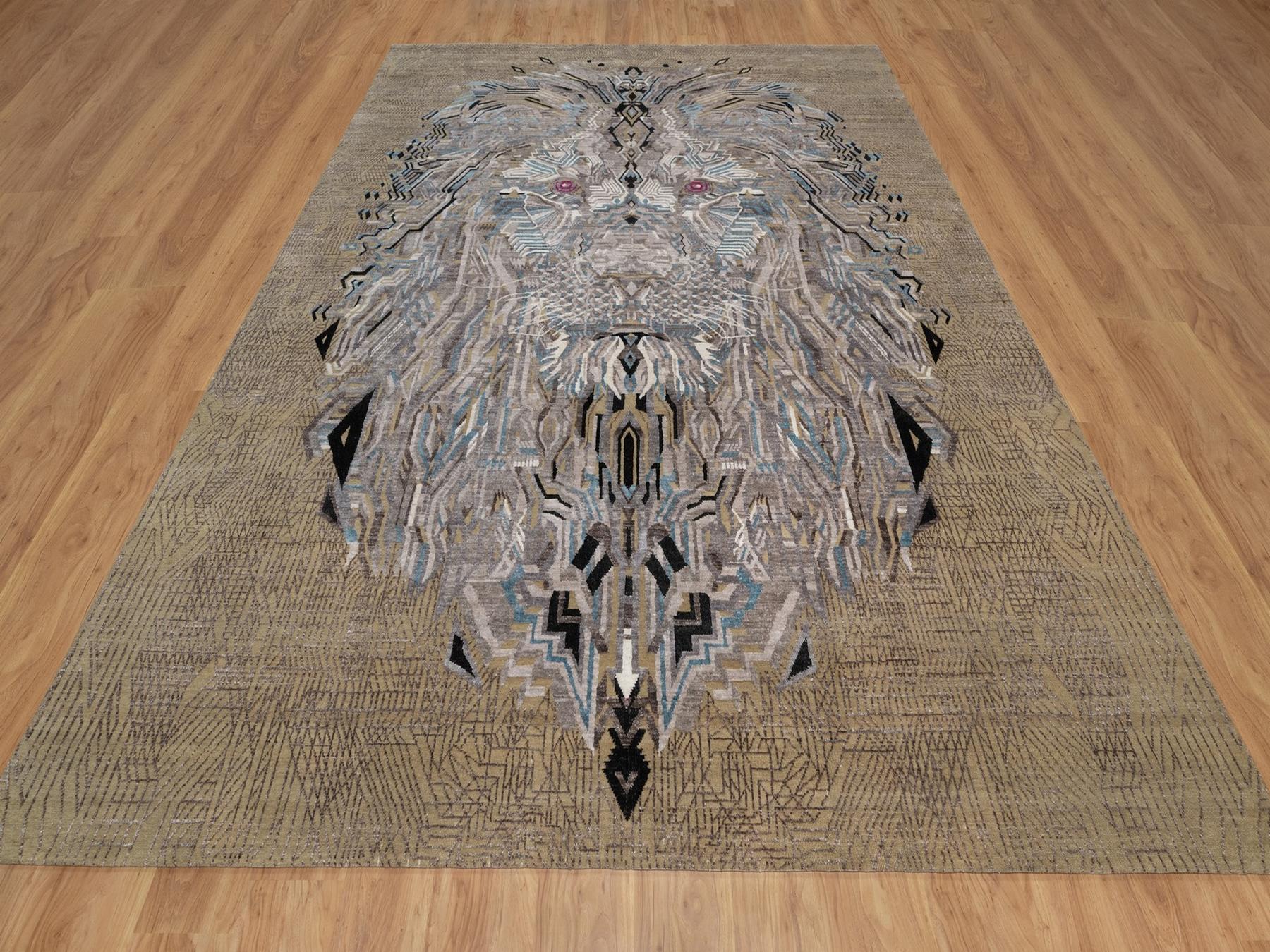 Brown 9'1" x 12'3" Modern and Contemporary Hand knotted Wool/Silk Rug - Sku: O092090
