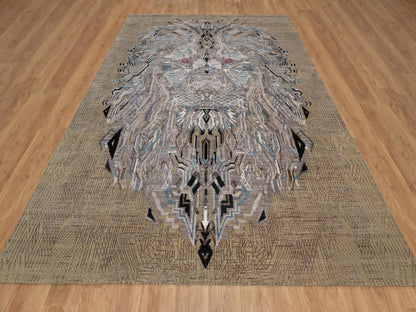 Brown 9'1" x 12'3" Modern and Contemporary Hand knotted Wool/Silk Rug - Sku: O092090