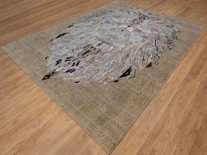 Brown 9'1" x 12'3" Modern and Contemporary Hand knotted Wool/Silk Rug - Sku: O092090