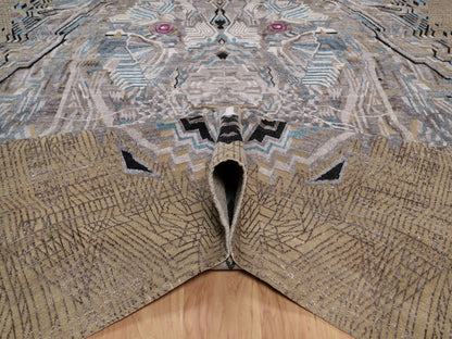 Brown 9'1" x 12'3" Modern and Contemporary Hand knotted Wool/Silk Rug - Sku: O092090