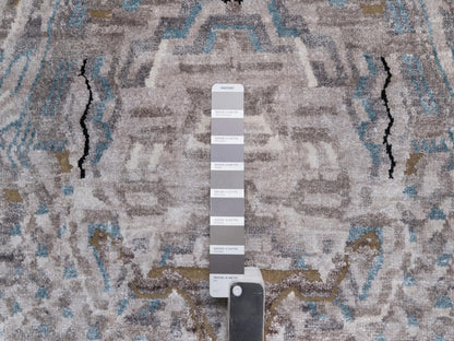 Brown 9'1" x 12'3" Modern and Contemporary Hand knotted Wool/Silk Rug - Sku: O092090