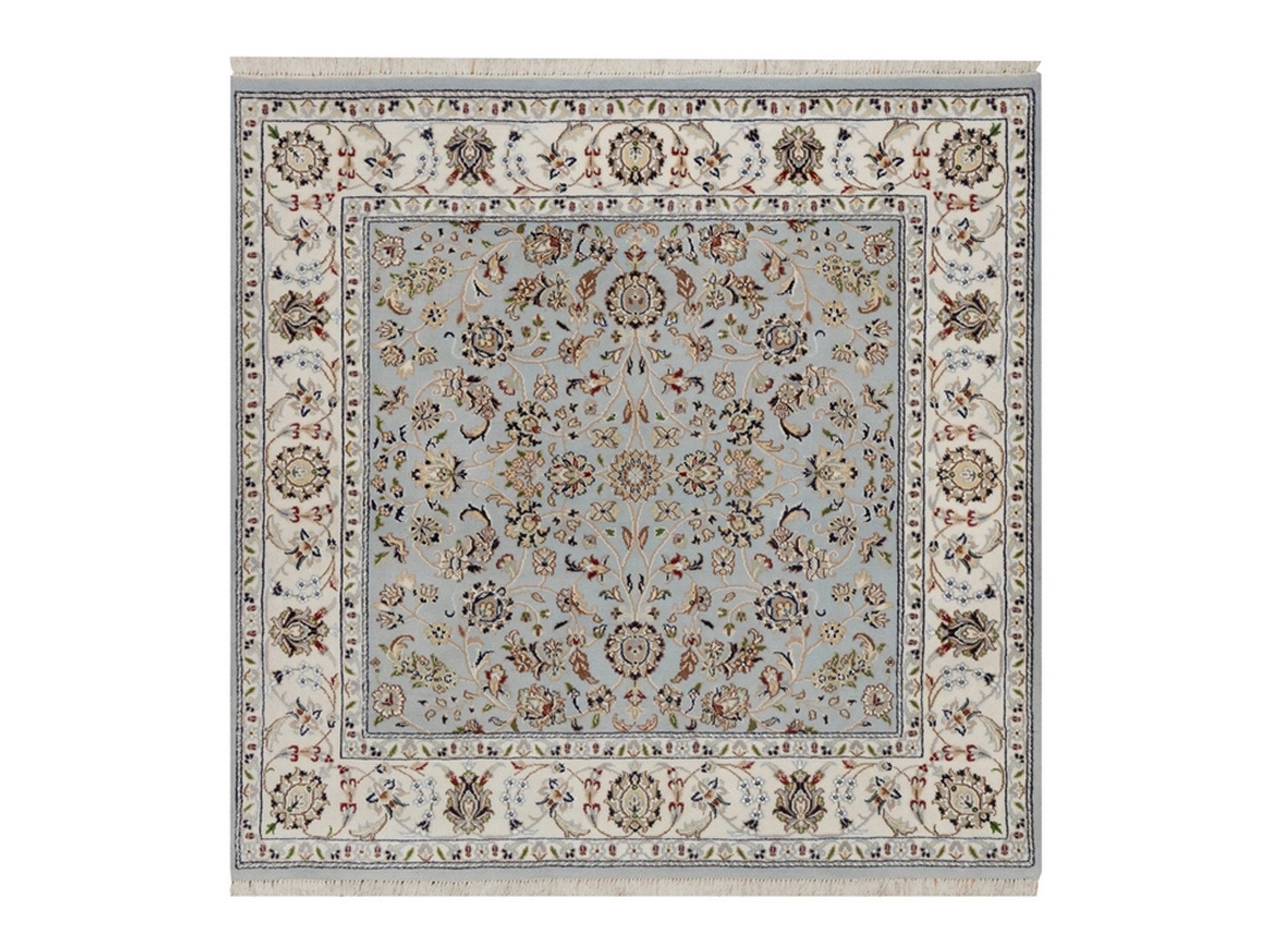 Blue 5'1" x 5'2" Fine Oriental Hand knotted Wool/Silk Rug - Sku: O092091