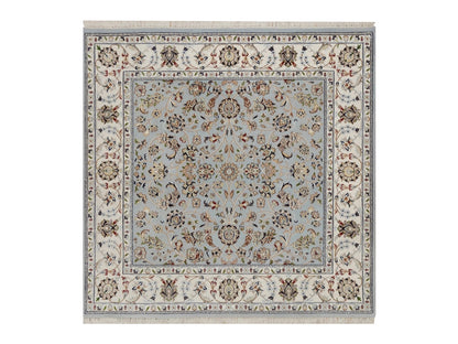 Blue 5'1" x 5'2" Fine Oriental Hand knotted Wool/Silk Rug - Sku: O092091