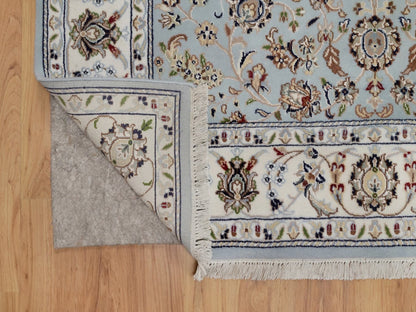 Blue 5'1" x 5'2" Fine Oriental Hand knotted Wool/Silk Rug - Sku: O092091