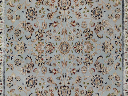 Blue 5'1" x 5'2" Fine Oriental Hand knotted Wool/Silk Rug - Sku: O092091