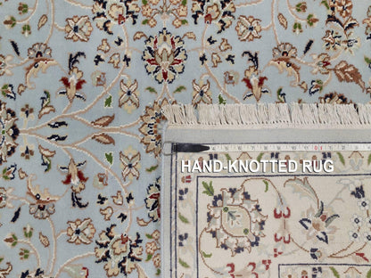 Blue 5'1" x 5'2" Fine Oriental Hand knotted Wool/Silk Rug - Sku: O092091