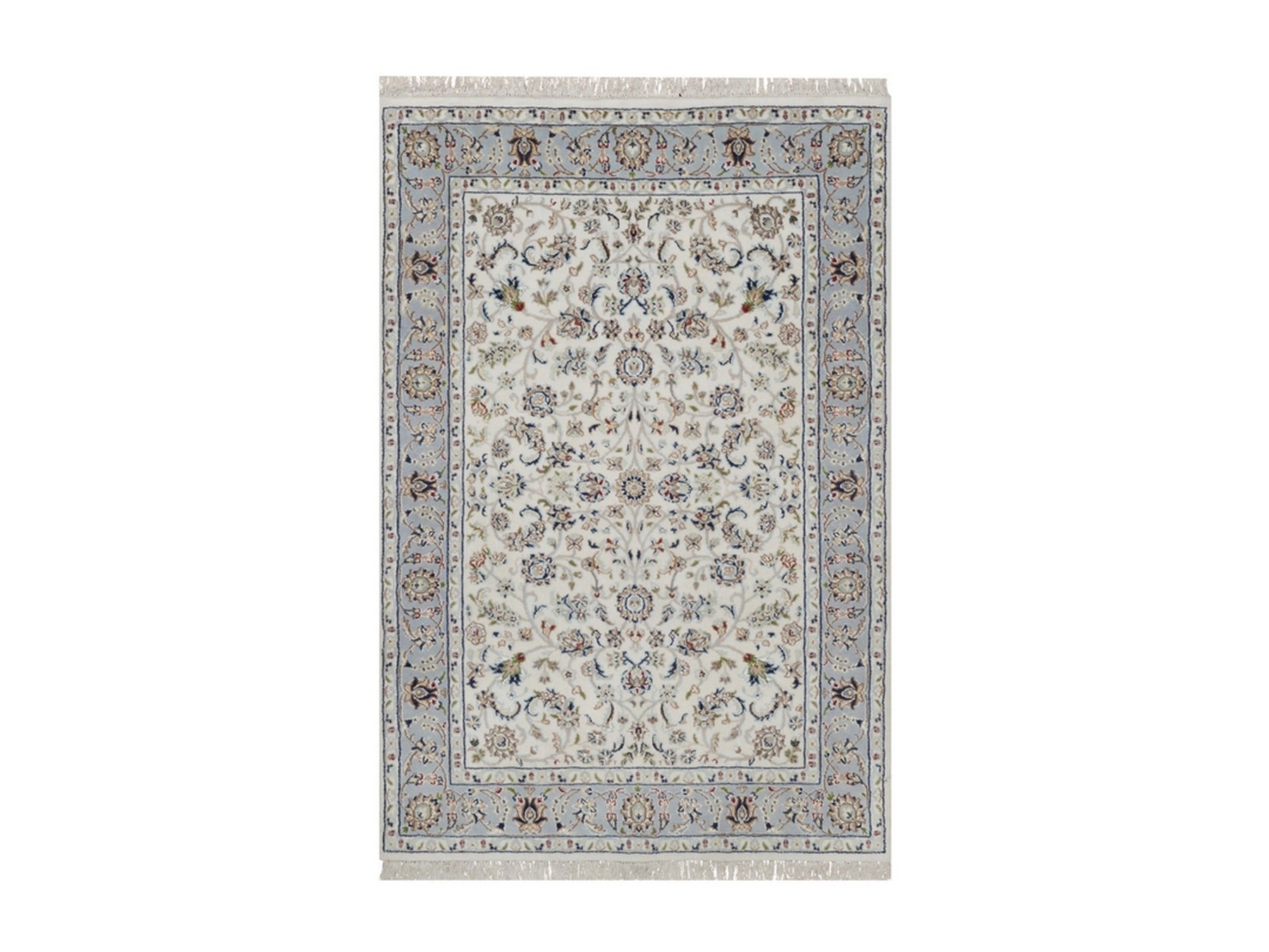 Ivory 4'0" x 5'11" Fine Oriental Hand knotted Wool/Silk Rug - Sku: O092092