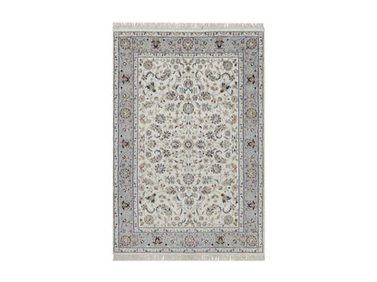 Ivory 4'0" x 5'11" Fine Oriental Hand knotted Wool/Silk Rug - Sku: O092092