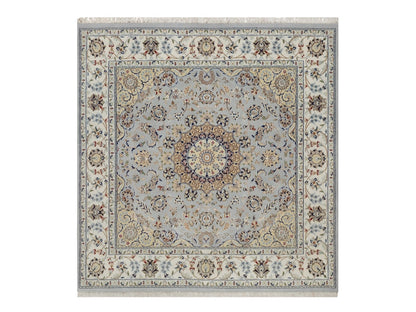 Blue 6'1" x 6'3" Fine Oriental Hand knotted Wool/Silk Rug - Sku: O092093