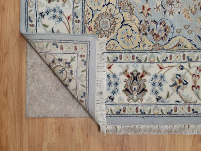 Blue 6'1" x 6'3" Fine Oriental Hand knotted Wool/Silk Rug - Sku: O092093