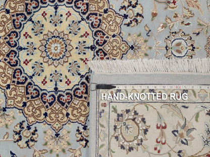 Blue 6'1" x 6'3" Fine Oriental Hand knotted Wool/Silk Rug - Sku: O092093