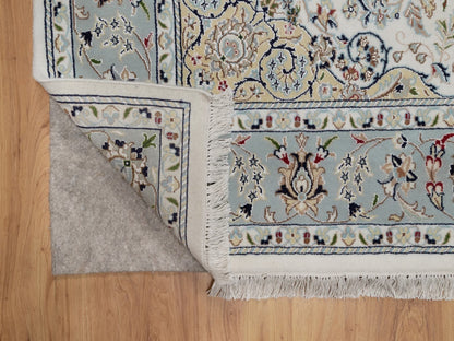 Nain Fine Oriental hand-knotted wool/silk rug in Ivory & Light Blue, 5'10" x 6'1" — SKU O092094 (view 3)