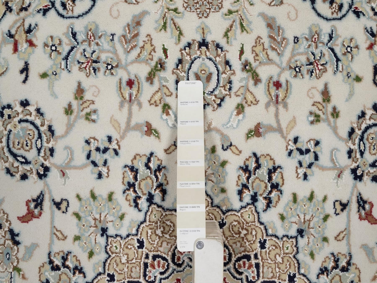 Nain Fine Oriental hand-knotted wool/silk rug in Ivory & Light Blue, 5'10" x 6'1" — SKU O092094 (view 4)
