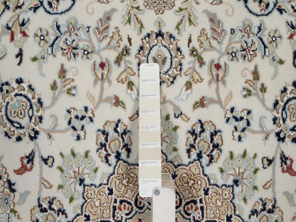 Nain Fine Oriental hand-knotted wool/silk rug in Ivory & Light Blue, 5'10" x 6'1" — SKU O092094 (view 4)
