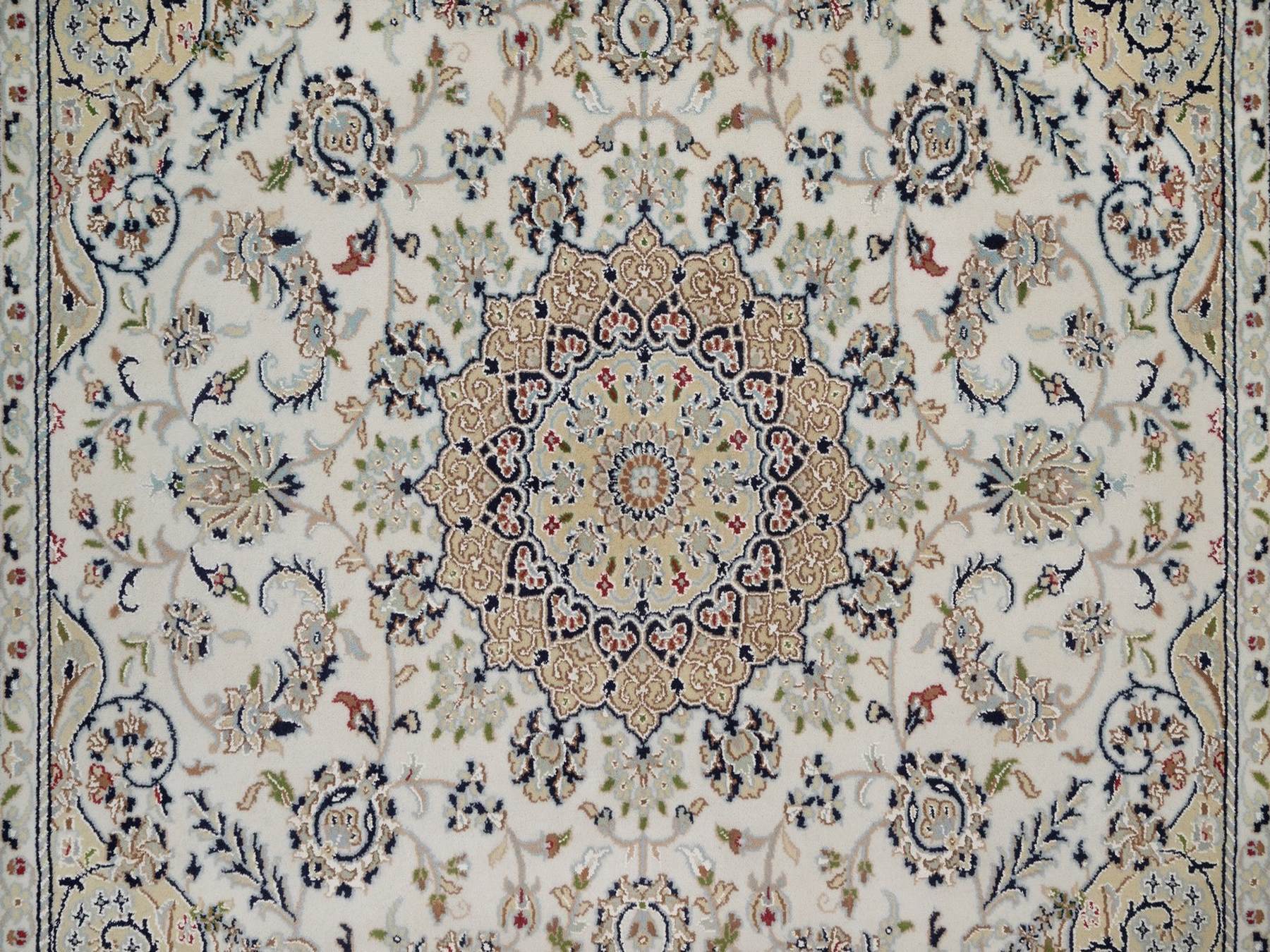 Nain Fine Oriental hand-knotted wool/silk rug in Ivory & Light Blue, 5'10" x 6'1" — SKU O092094 (view 5)