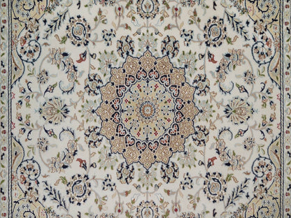 Nain Fine Oriental hand-knotted wool/silk rug in Ivory & Light Blue, 5'10" x 6'1" — SKU O092094 (view 5)