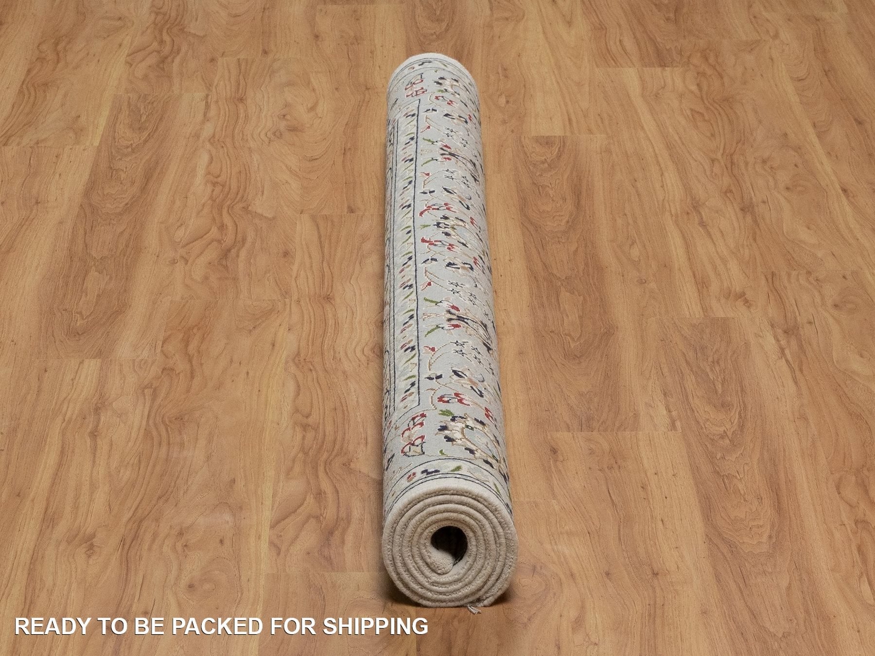 Nain Fine Oriental hand-knotted wool/silk rug in Ivory & Light Blue, 5'10" x 6'1" — SKU O092094 (view 6)