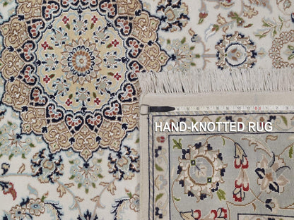 Nain Fine Oriental hand-knotted wool/silk rug in Ivory & Light Blue, 5'10" x 6'1" — SKU O092094 (view 8)