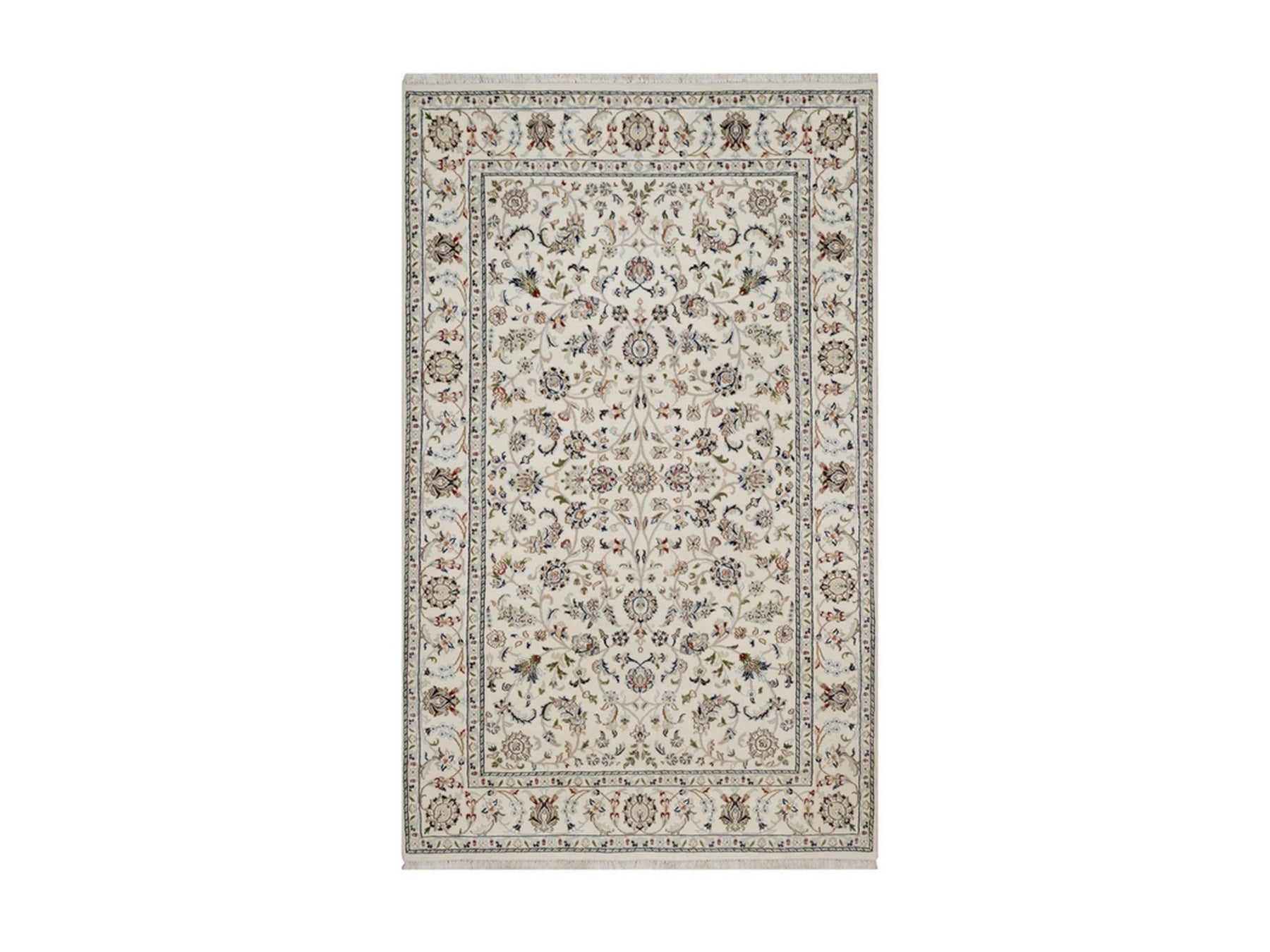 Ivory 4'10" x 8'0" Fine Oriental Hand knotted Wool/Silk Rug - Sku: O092095