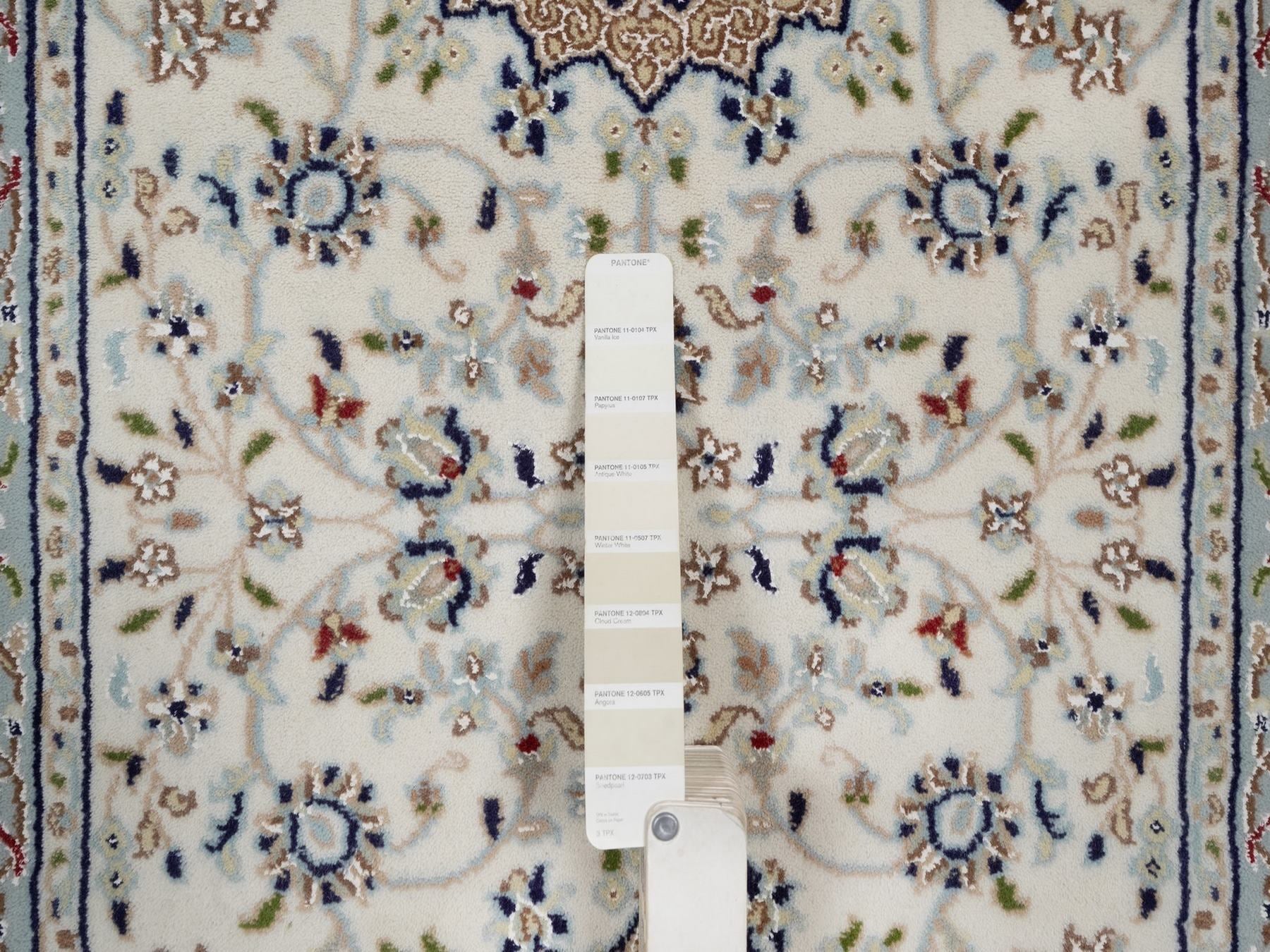 Nain Fine Oriental hand-knotted wool/silk runner in Ivory & Light Blue, 2'8" x 6'5" — SKU O092096 (view 4)